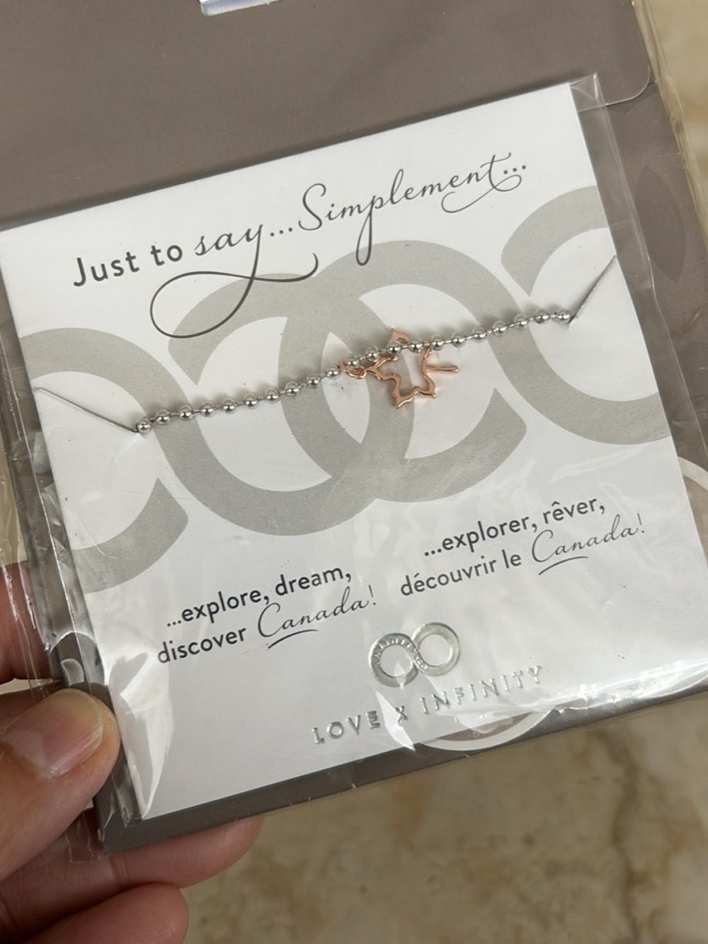 Love x Infinity “Explore Canada” Bracelet – Rose Gold Maple Leaf Charm – NWT